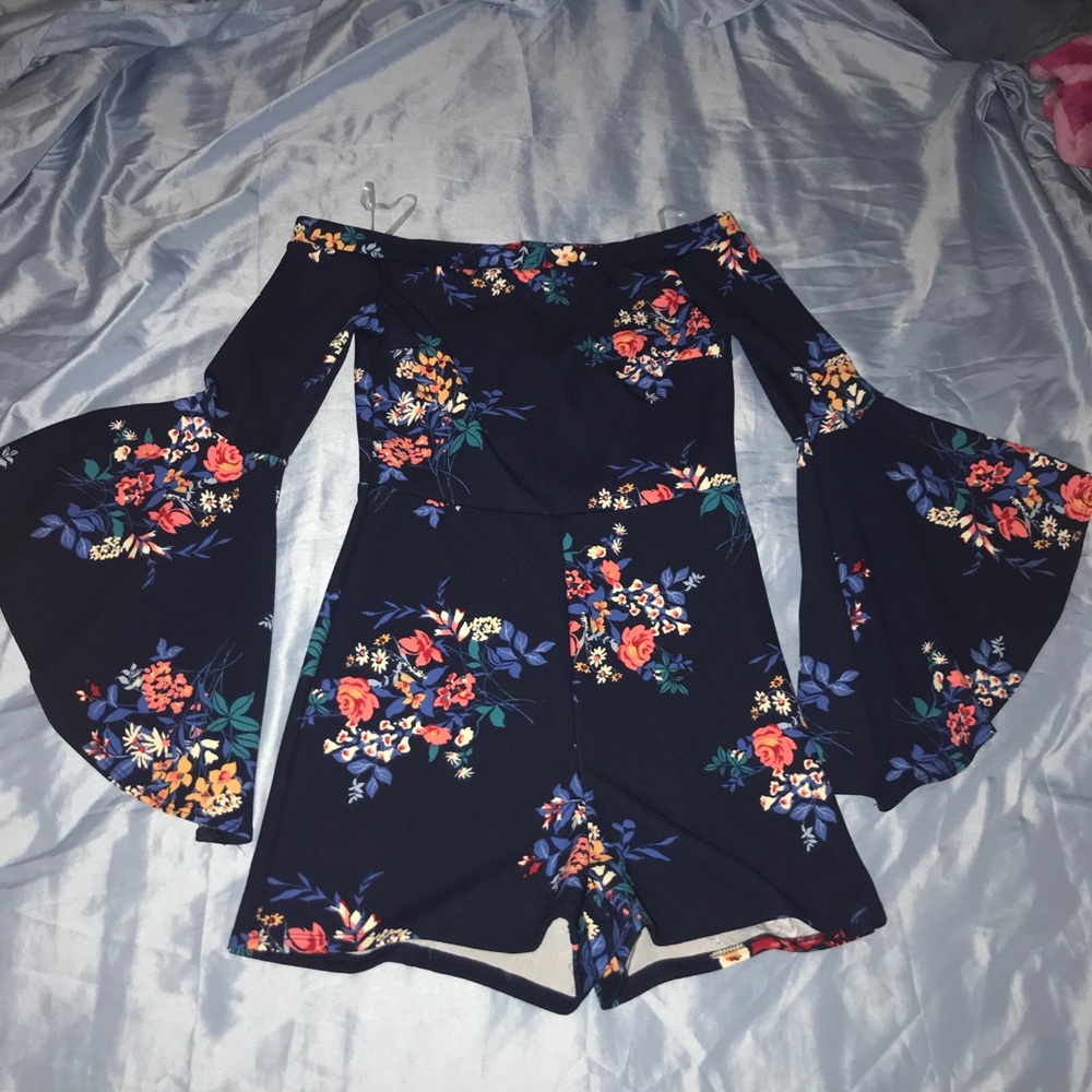 Fashion Nova  Navy Blue Floral Romper